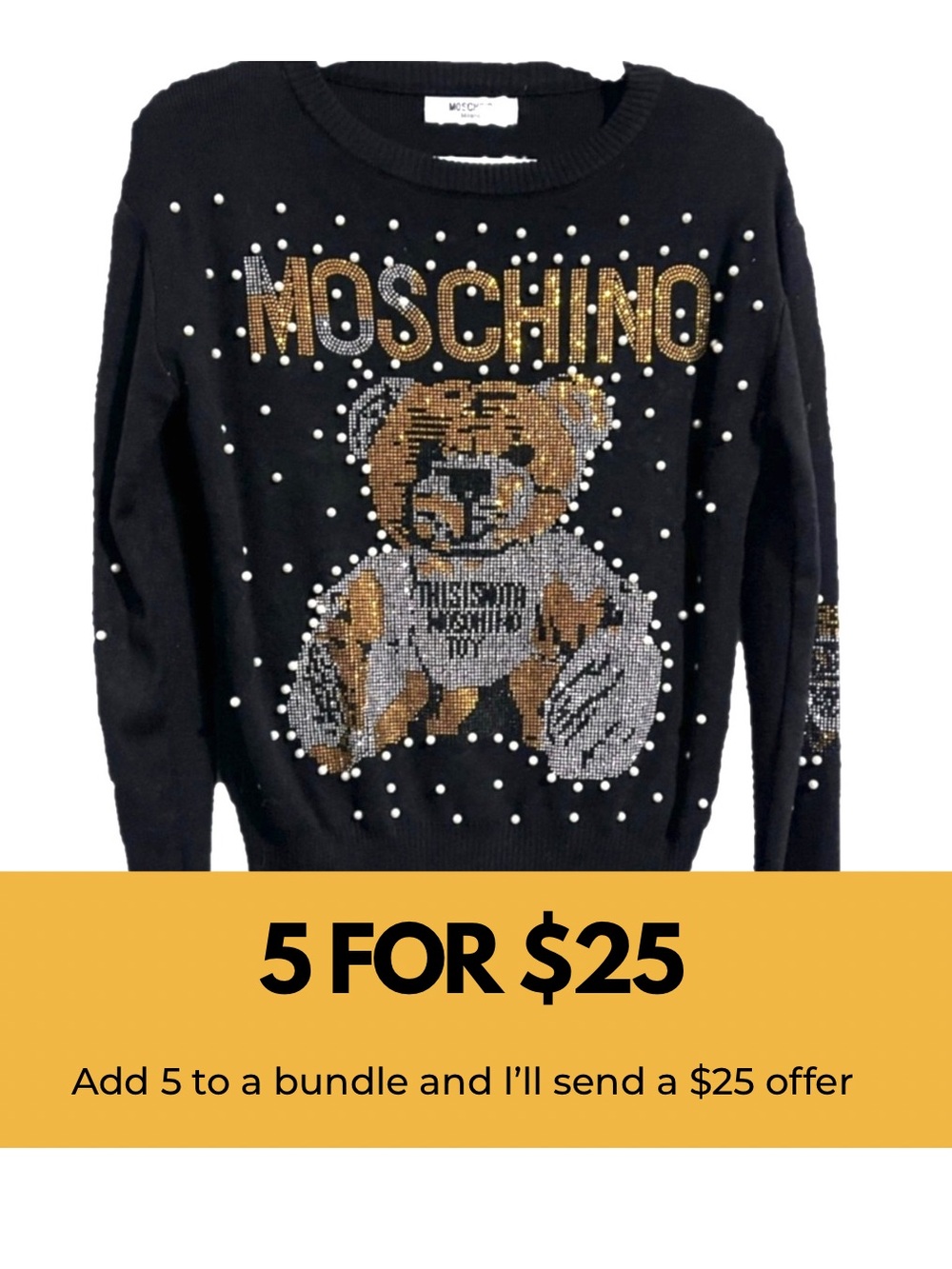 Moschino Dupe Teddy Logo Embellished Sweater